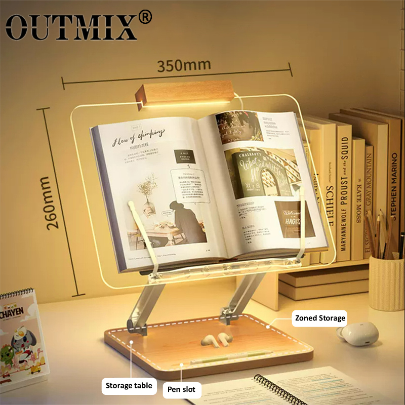 Tablet Holder Accessories - Wooden Reading Stand with Light Transparent